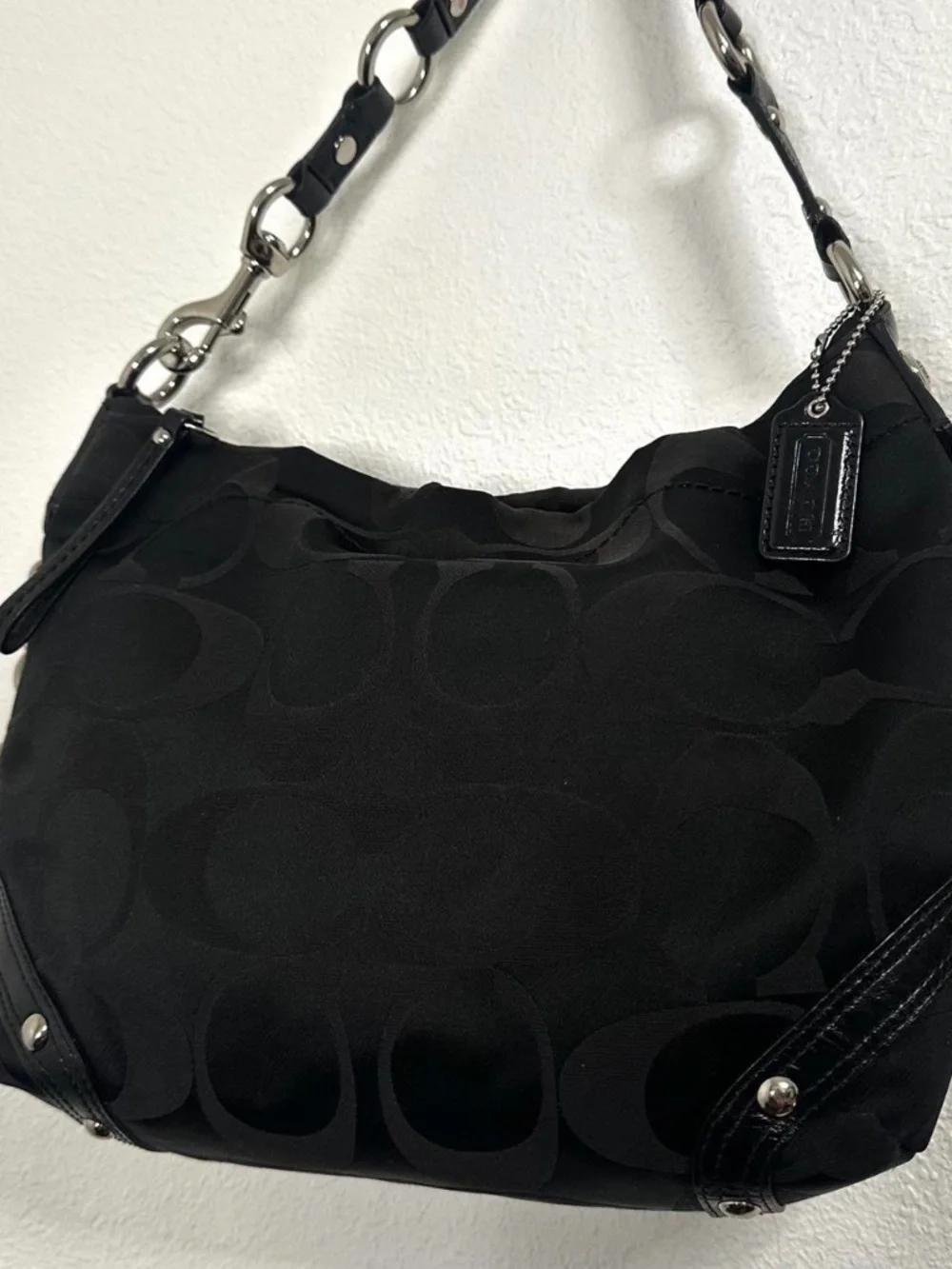Vintage Y2K Coach Carly Black Medium Hobo Shoulder Bag Purse Purple Lining F1525